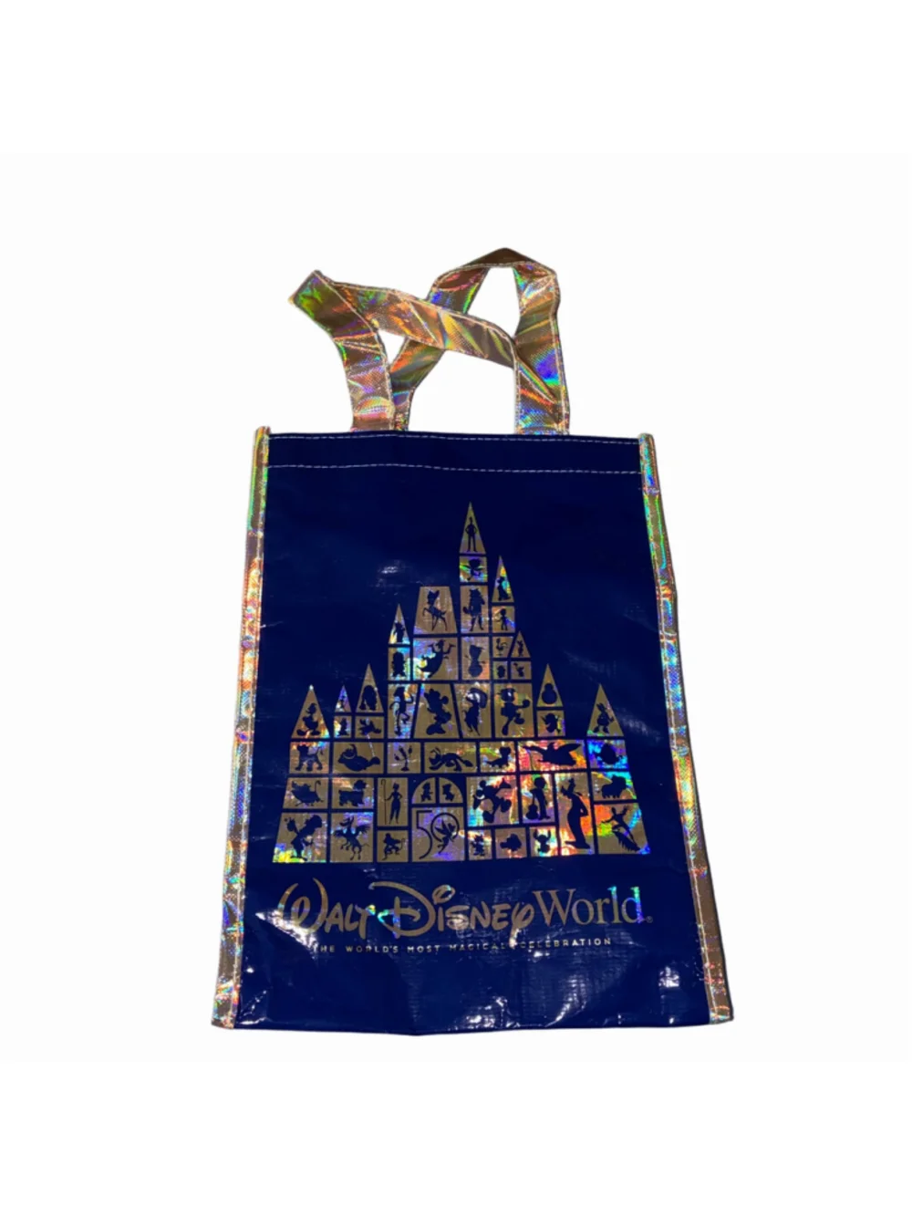 Women's Disney 50th Anniversary Reusable Shopping Tote Bag 10”x14” Blue Gold